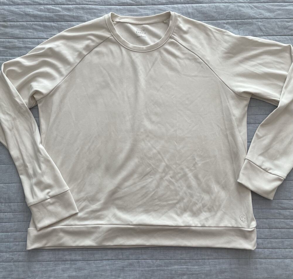 Cozy Earth Women’s Large Ivory Bamboo Pullover Sweatshirt Raglan Sleeve. C7
